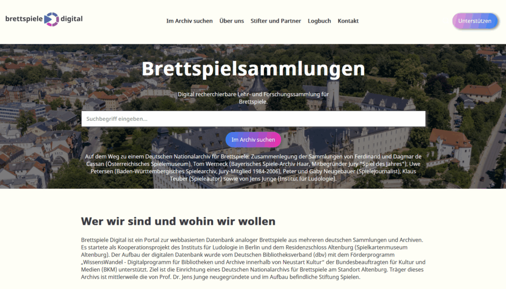 Startseite Lehr- und Forschungsdatenbank Brettspiele, Nationalarchiv Brettspiele